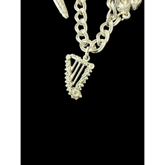 Vintage Silver-Tone Link Chain 9 Filigree Gem Charm Bracelet 7.5” - Picture 13 of 14